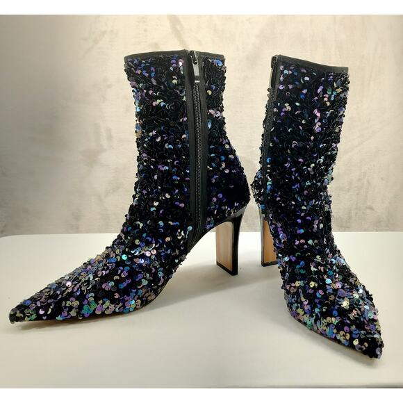 Franco Sarto Avana Sequin Ankle Boots – Multicolor, Pointed Toe, Zipper Heel - Picture 7 of 12